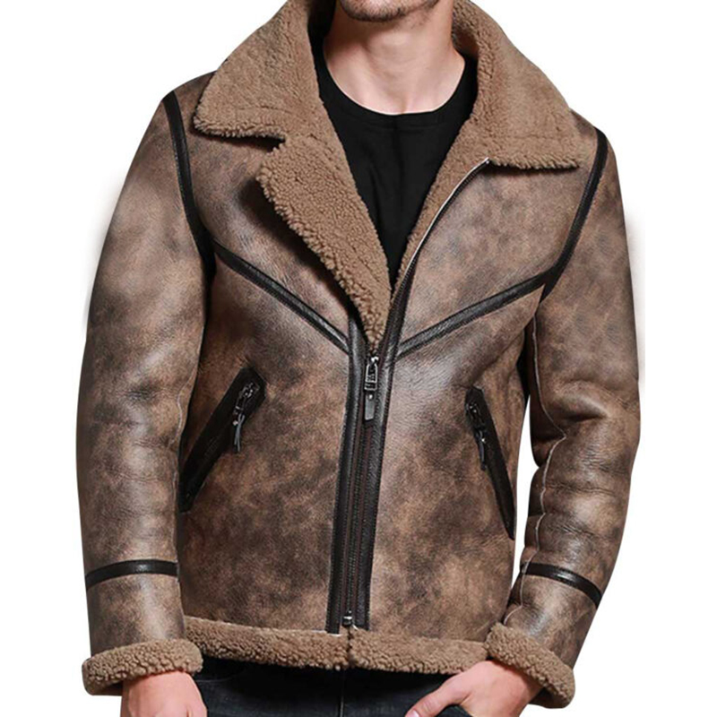 Mens RAF B3 Aviator Flying Bomber Brown Leather jacket, Shearling Lined Genuine Custom Leather Jacket, Fur Coat, Gift For Him-Handmade Coat
